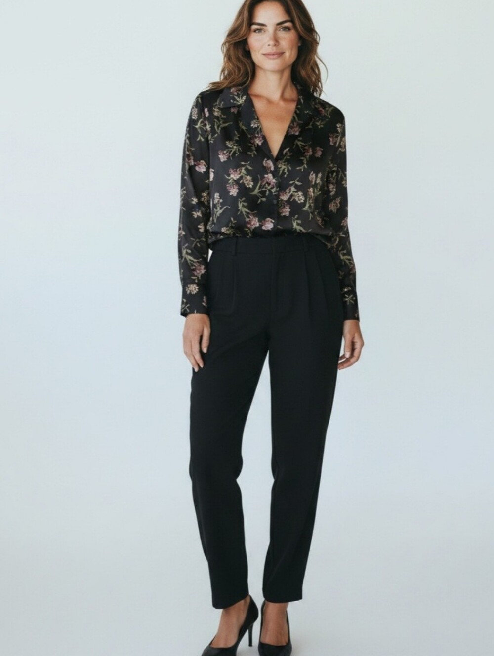 NWOT Vince  Floral Satin Blouse with Pink and Green Accents